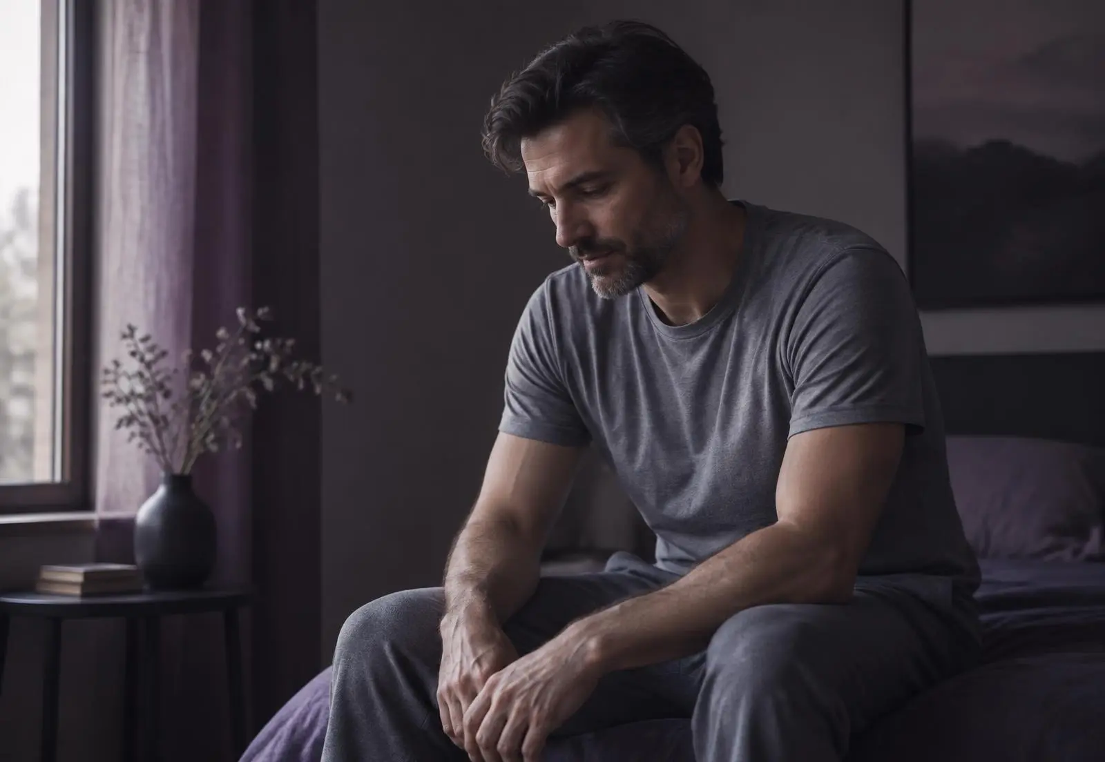 A man sitting calmly in a quiet room