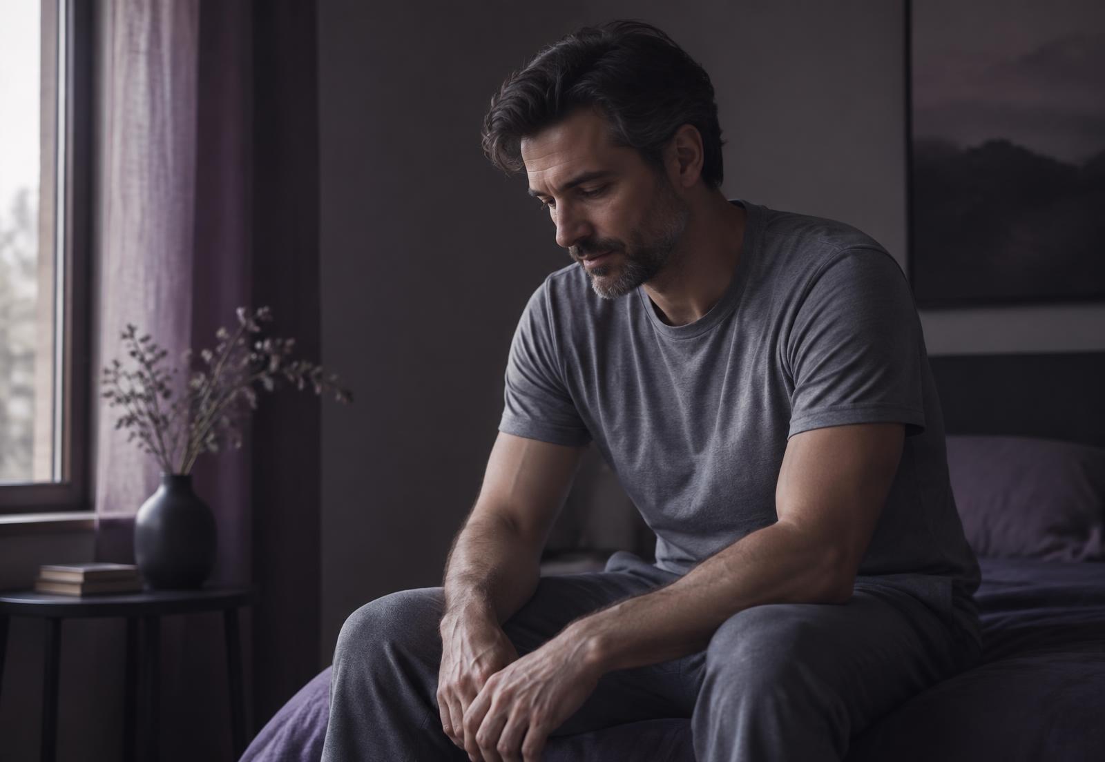 A man sitting calmly in a quiet room