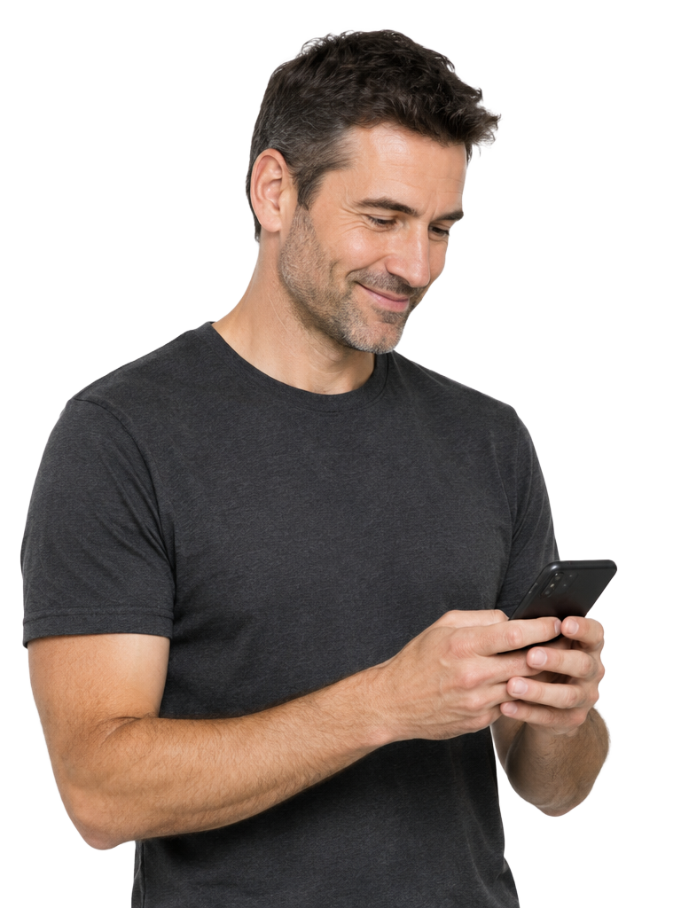 A man checking his results on his phone