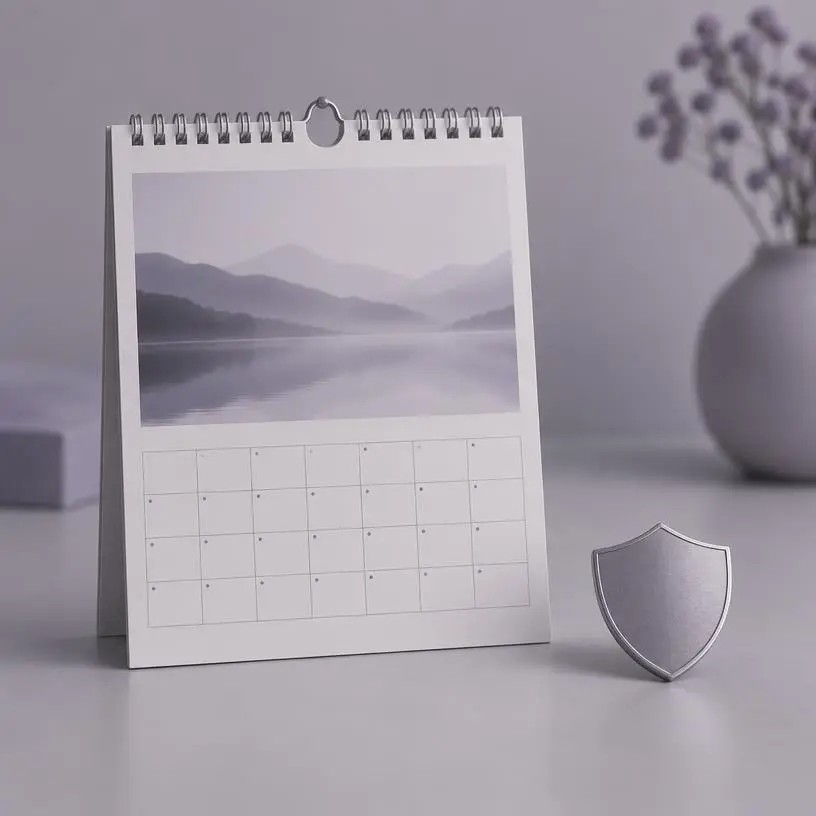 A calendar and a small shield token