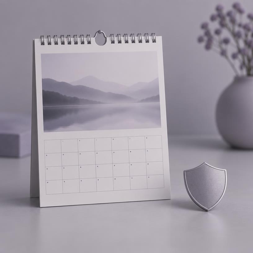 A calendar and a small shield token