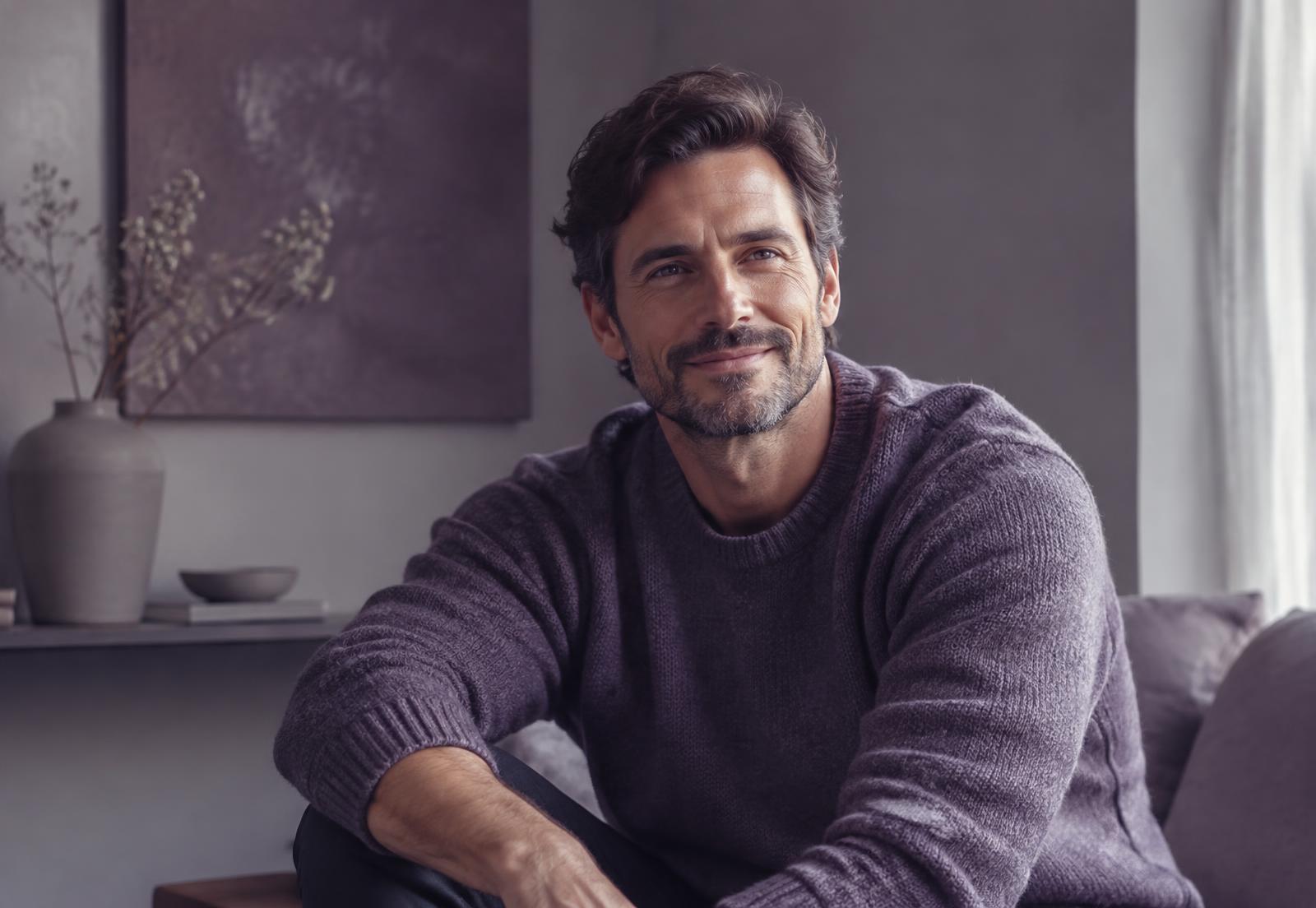 A calm man at home after a training session